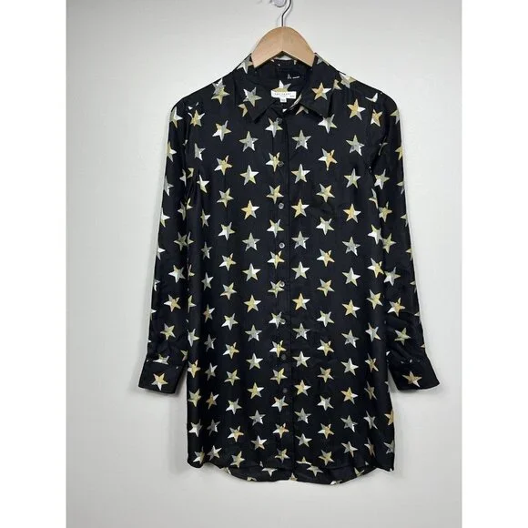 Equipment Femme Dress Women XS Black Brett Star Print Silk Shirt Dress - Picture 3 of 12